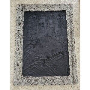 JCP Studio Micromink Throw Blanket Faux Fur Trim Black Minky Lux Goth Bed Cover